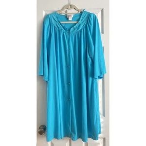 Vintage Shadowline Nightgown 1X Nylon Aqua Teal Blue Classic Grandma Gown